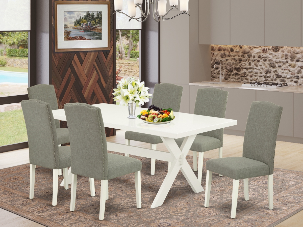 7 Piece X-Style Modern Dining Table Set - Dark Shitake
