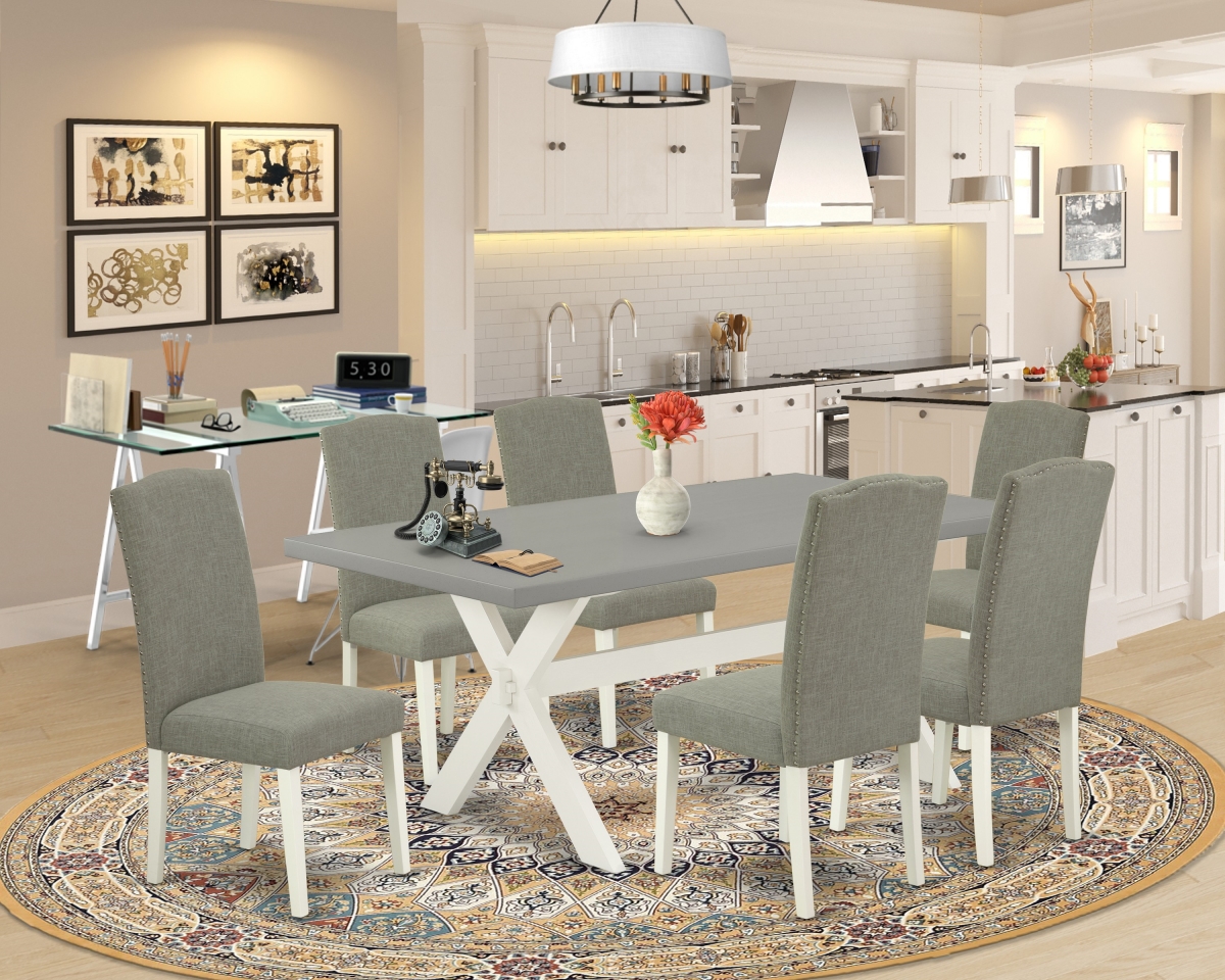 7 Piece X-Style Stylish Dining Table Set - Linen White