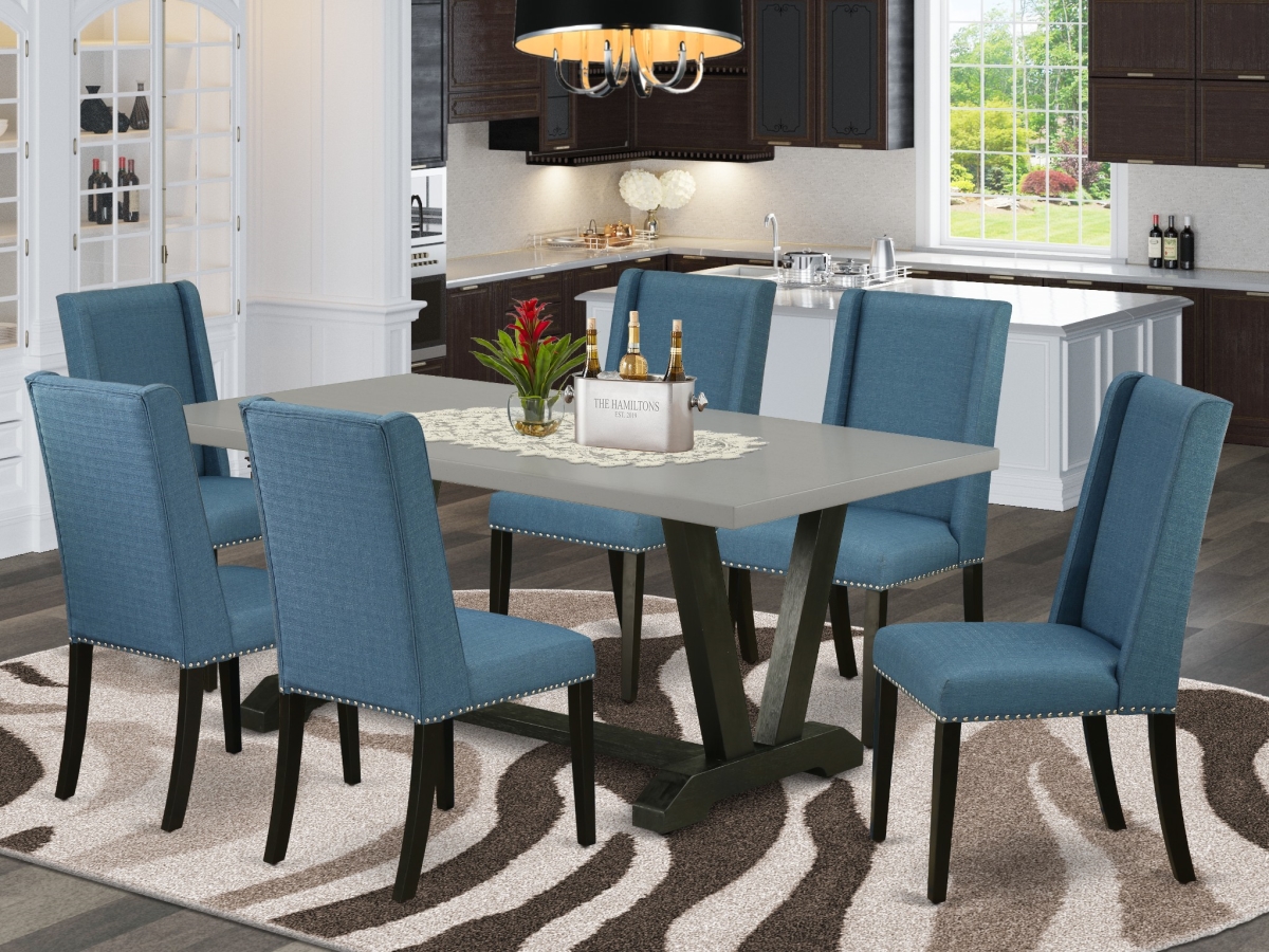 V697FL121-7 7 Piece V-Style Kitchen Table Set - Mineral Blue