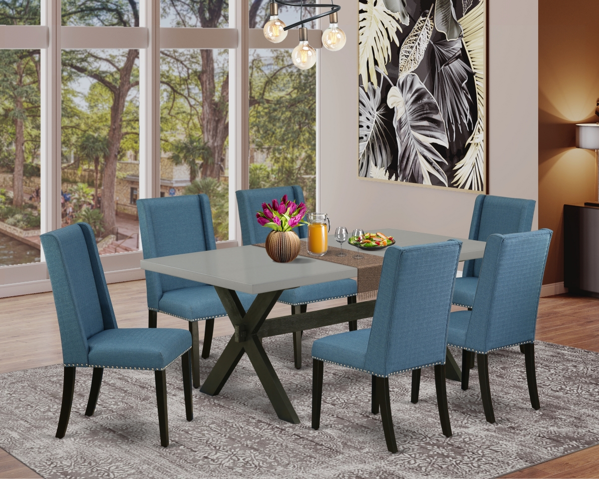 7 Piece X-Style Kitchen Table Set - Mineral Blue