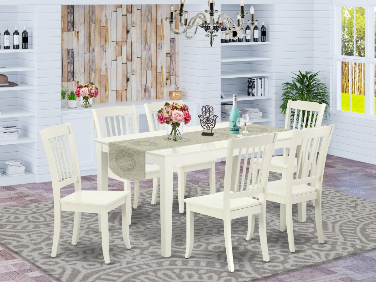 60 in. Capri Rectangular Table & 6 Vertical Slatted Chairs - Linen White, 7 Piece