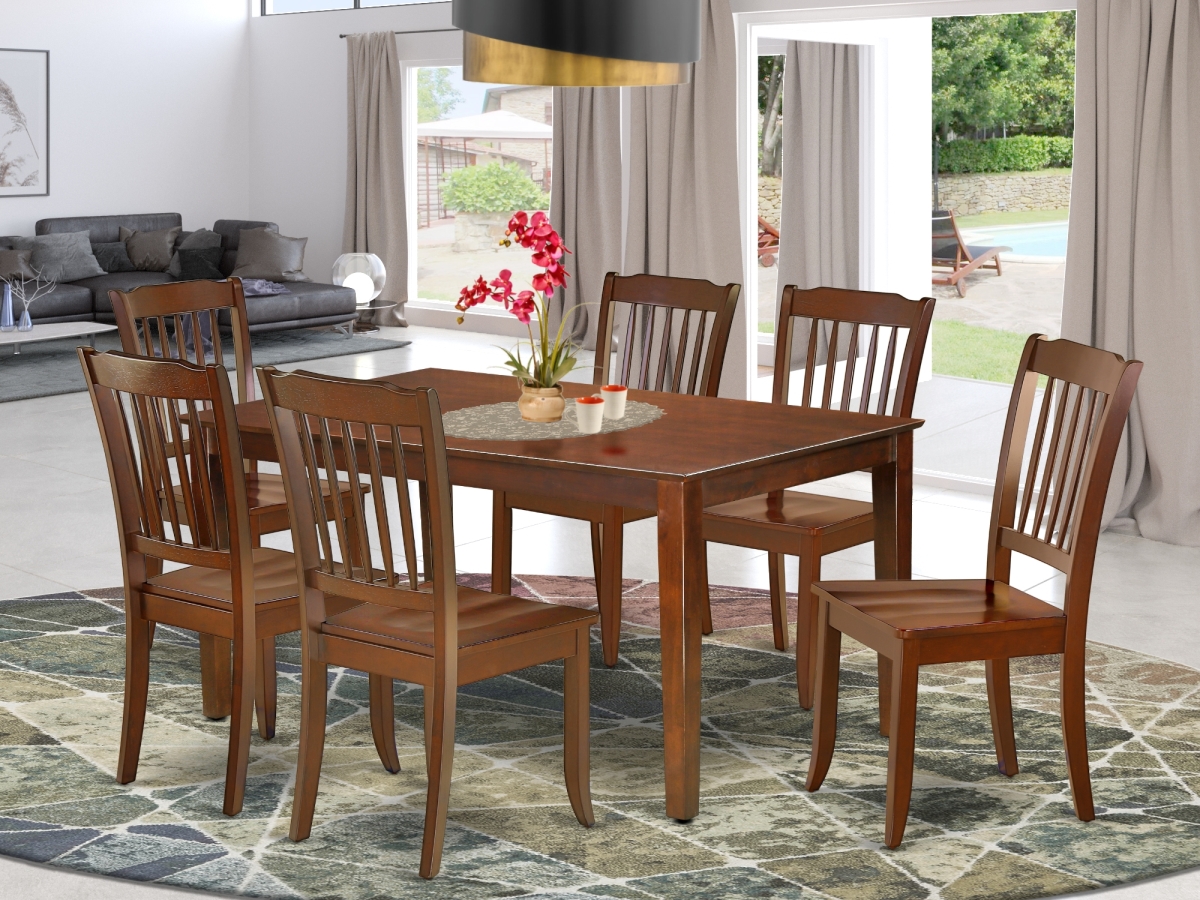 60 in. Capri Rectangular Table & 6 Vertical Slatted Chairs - Mahogany, 7 Piece