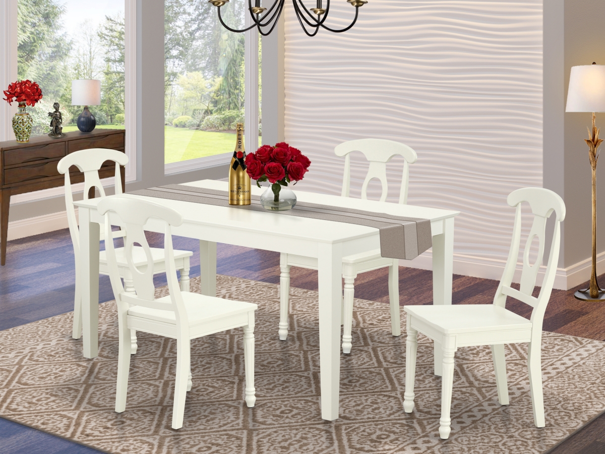 60 in. Capri Rectangular Table & 4 Panel Back Chairs - Linen White, 5 Piece