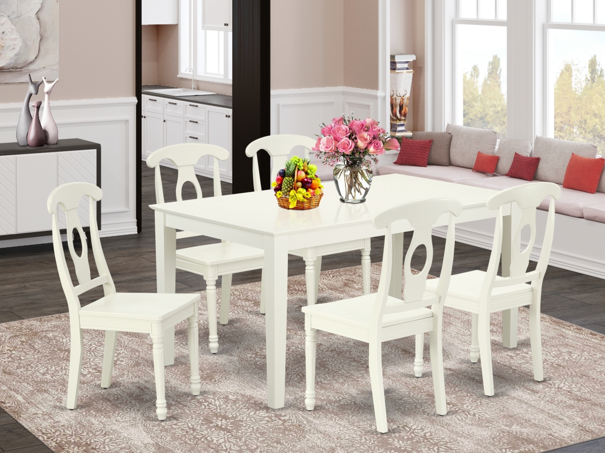CAKE7-LWH-W 60 in. Capri Rectangular Table & 6 Panel Back Chairs - Linen White, 7 Piece
