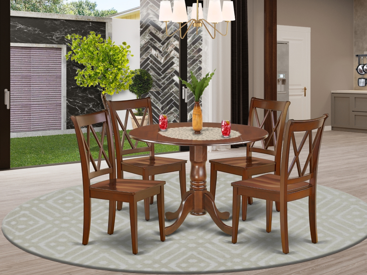 DLCL5-MAH-W 42 in. Dublin Round Table with Two 9 in. Drop Leaves & 4 Double X Back Chairs - Mahogany, 5 Piece
