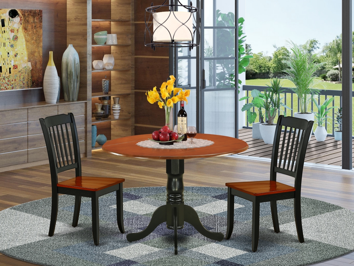 42 in. Dublin Round Table & 2 Vertical Slatted Chairs - Black & Cherry, 3 Piece