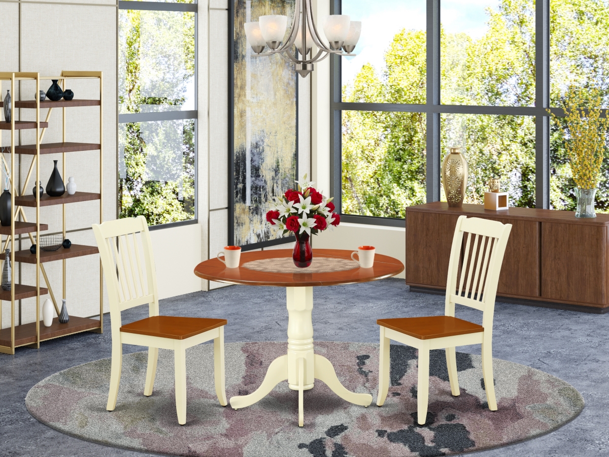 42 in. Dublin Round Table & 2 Vertical Slatted Chairs - Buttermilk & Cherry, 3 Piece