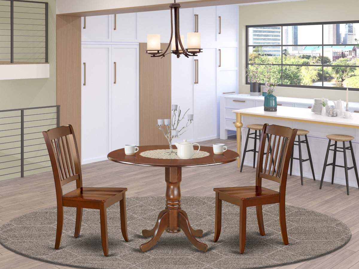 42 in. Dublin Round Table with Two 9 in. Drop Leaves & 2 Vertical Slatted Chairs - Mahogany, 3 Piece
