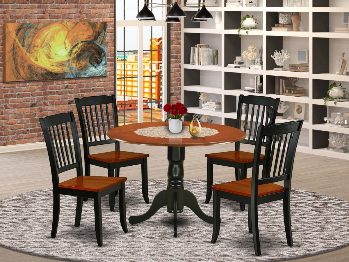 DLDA5-BCH-W 42 in. Dublin Round Table & 4 Vertical Slatted Chairs - Black & Cherry, 5 Piece -  East West Furniture