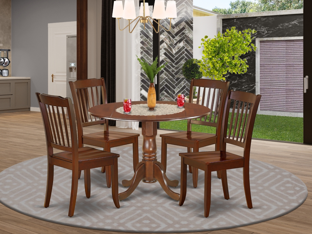 42 in. Dublin Round Table with Two 9 in. Drop Leaves & 4 Vertical Slatted Chairs - Mahogany, 5 Piece