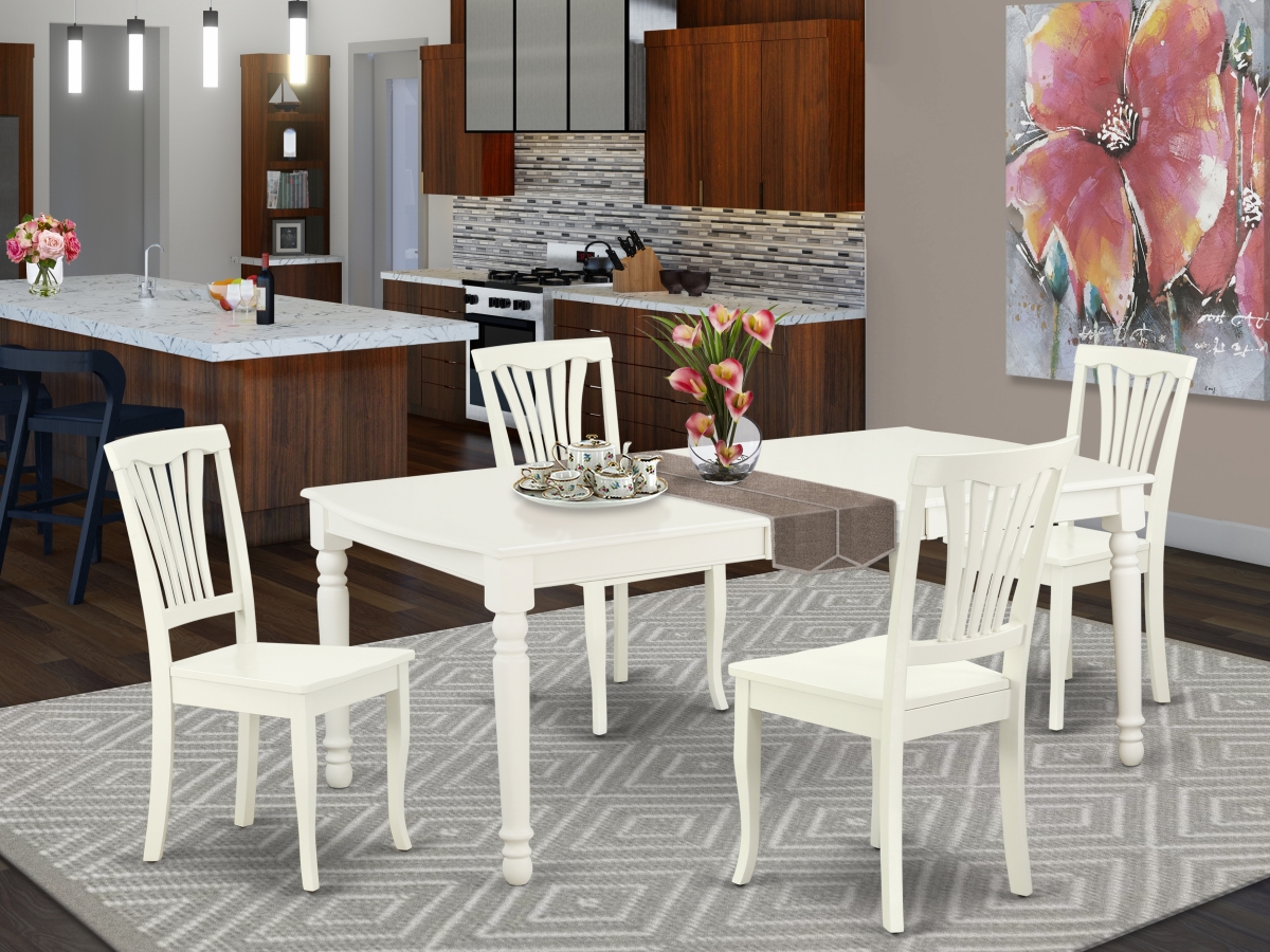 60-78 in. Dover Rectangular Table with 18 in. Leaf & 4 Vertical Slatted Chairs - Linen White, 5 Piece