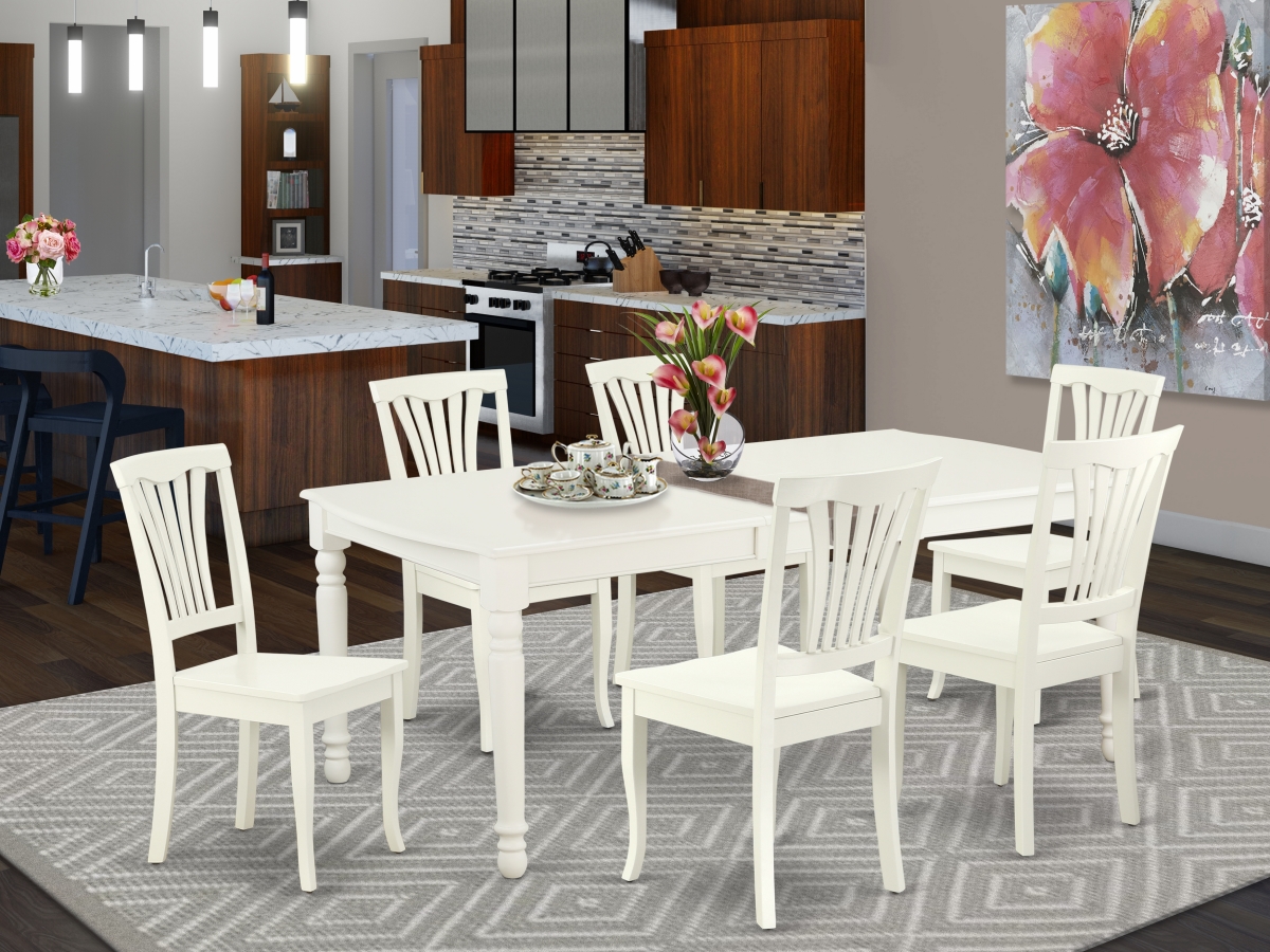 60-78 in. Dover Rectangular Table with 18 in. Leaf & 6 Vertical Slatted Chairs - Linen White, 7 Piece