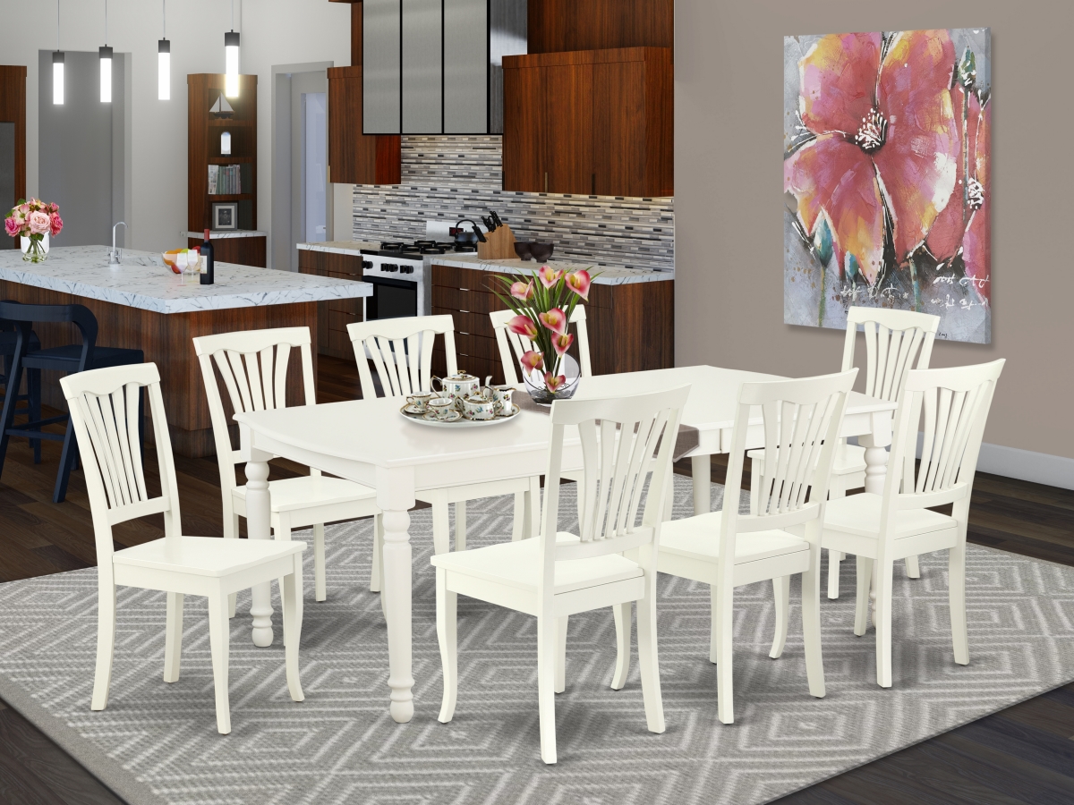 60-78 in. Dover Rectangular Table with 18 in. Leaf & 8 Vertical Slatted Chairs - Linen White, 9 Piece