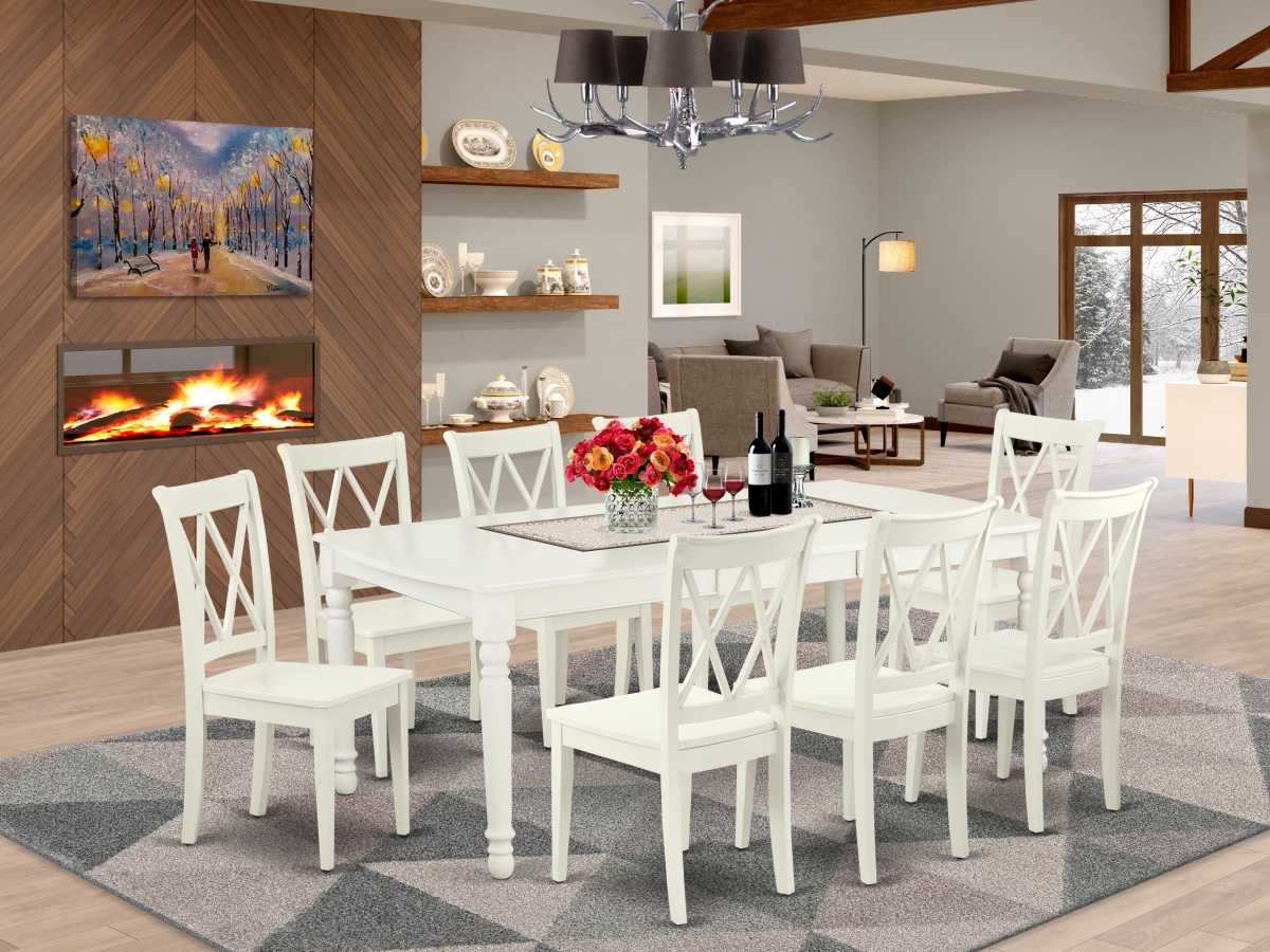 60-78 in. Dover Rectangular Table with 18 in. Leaf & 8 Double X Back Chairs - Linen White, 9 Piece
