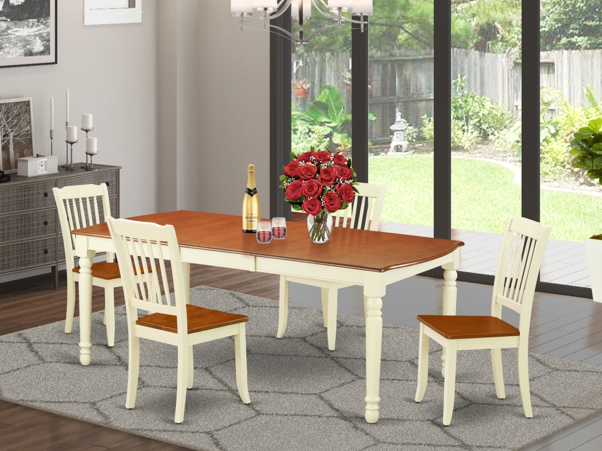 60-78 in. Dover Rectangular Table with 18 in. Leaf & 4 Vertical Slatted Chairs - Buttermilk & Cherry, 5 Piece