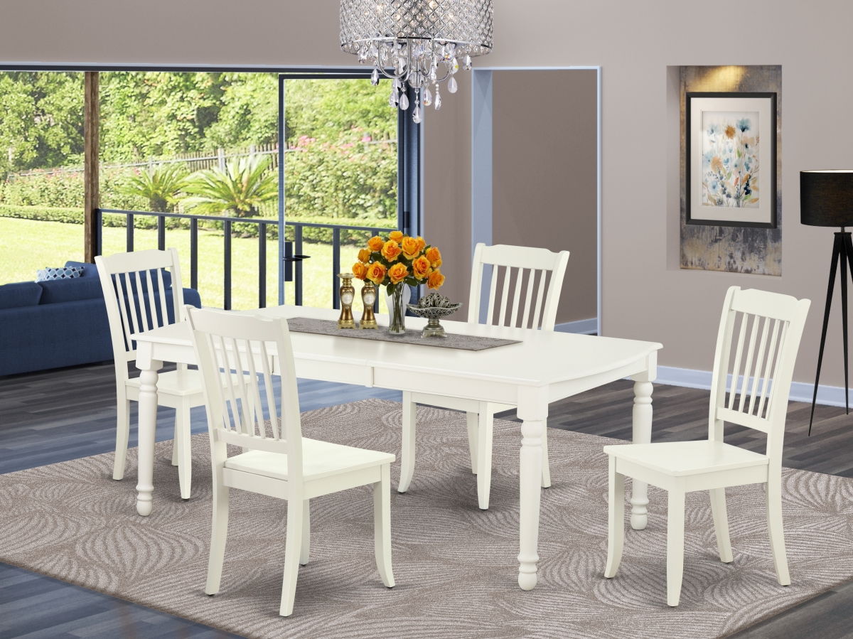 60-78 in. Dover Rectangular Table with 18 in. Leaf & 4 Vertical Slatted Chairs - Linen White, 5 Piece