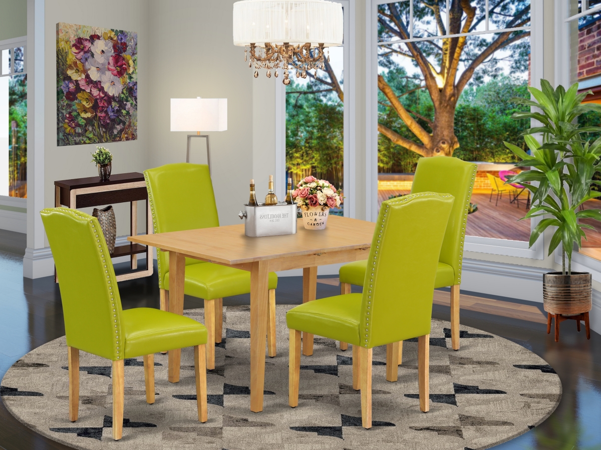 42 & 53.5 in. Norfolk Rectangle Dinette Table with 12 in. Leaf & Four Parson Chair with Oak Leg & Pu Leather - Autumn Green, 5 Piece