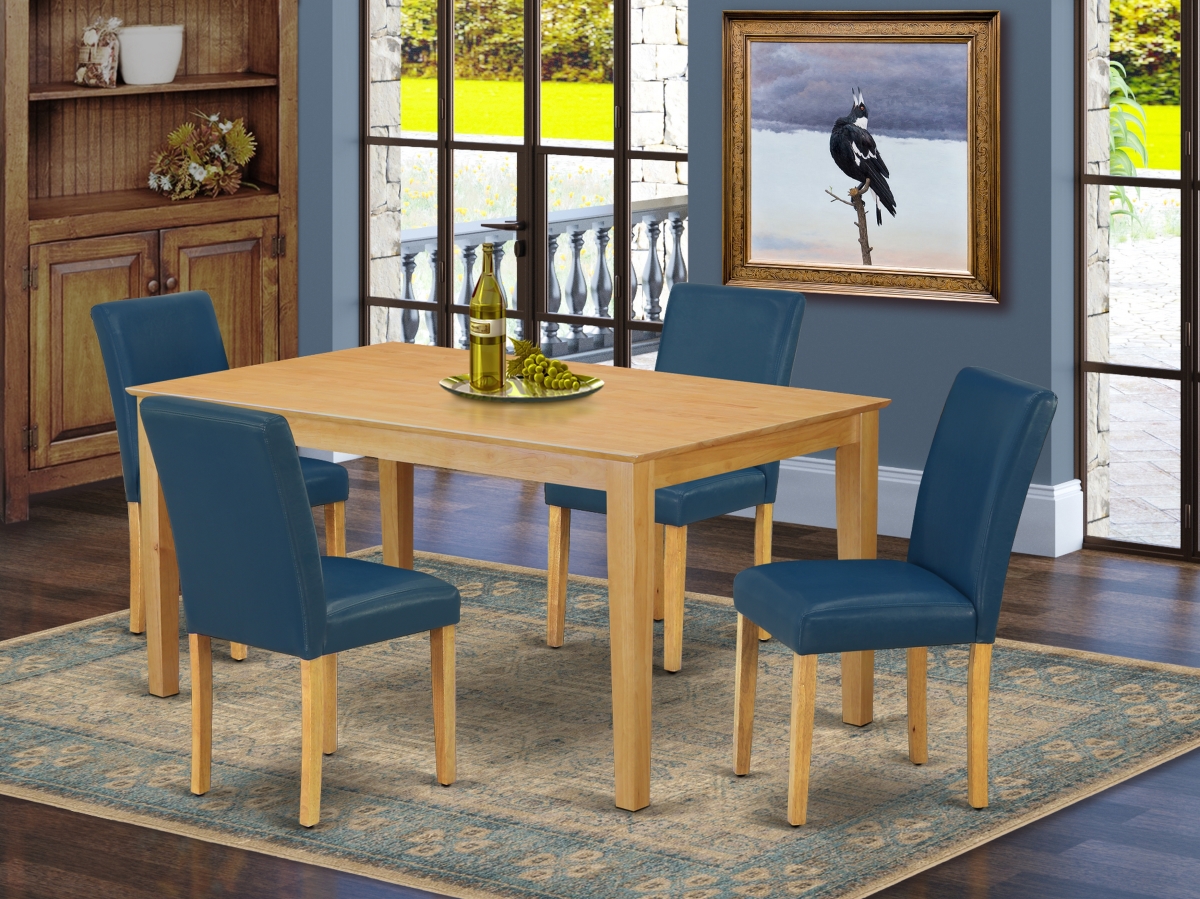 CAAB5-OAK-55 60 in. Capri Rectangle Dining Room Table & 4 Parson Chair with Oak Leg & Pu Leather - Oasis, 5 Piece