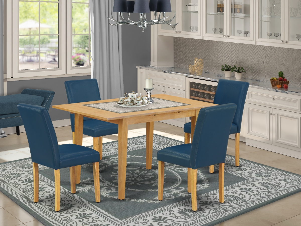 42 & 53.5 in. Norfolk Rectangle Dinette Table with 12 in. Leaf & Four Parson Chair with Oak Leg & Pu Leather - Oasis, 5 Piece