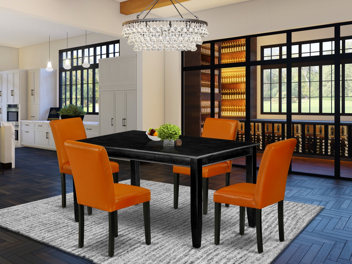 DUAB5-BLK-61 60 in. Dudley Rectangle Dining Table & Four Parson Chair with Black Leg & Pu Leather - Baked Bean, 5 Piece