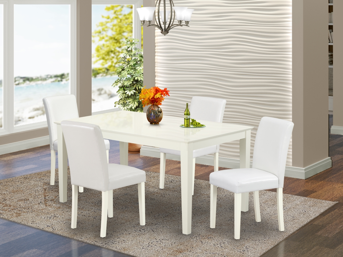 CAAB5-LWH-64 60 in. Capri Rectangle Dining Room Table & 4 Parson Chair with Linen White Leg & Pu Leather - White, 5 Piece