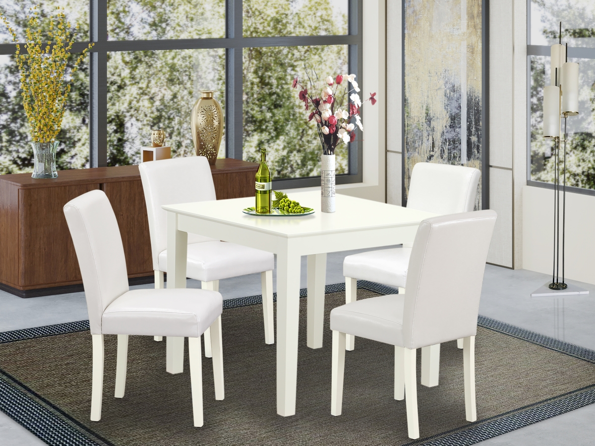 OXAB5-LWH-64 36 in. Oxford Square Table & Four Parson Chair with Linen White Leg & Pu Leather - White, 5 Piece -  East West Furniture