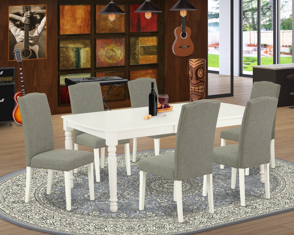 60-78 in. Dover Rectangle Table with 18 in. Leaf & 6 Parson Chair with Linen White Leg & Linen Fabric - Dark Shitake, 7 Piece