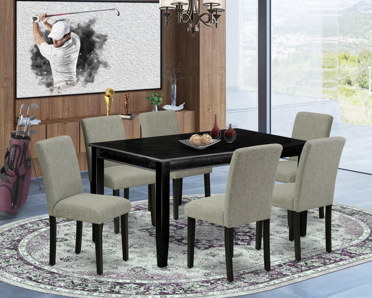 DUAB7-BLK-06 60 in. Dudley Rectangular Dining Table & Six Parson Chair with Black Leg & Linen Fabric - Shitake, 7 Piece
