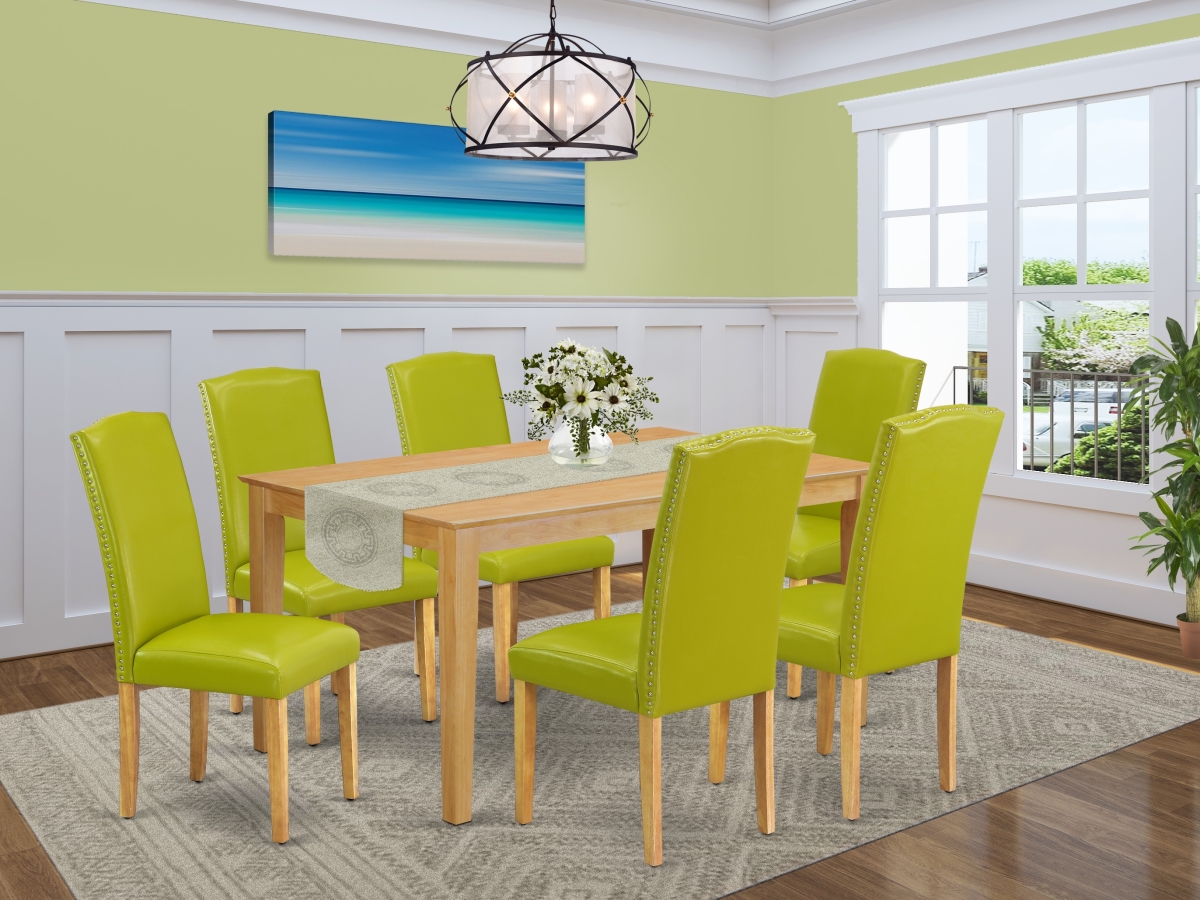 CAEN7-OAK-51 60 in. Capri Rectangle Dining Table & 6 Parson Chair with Oak Leg & Pu Leather - Autumn Green, 7 Piece