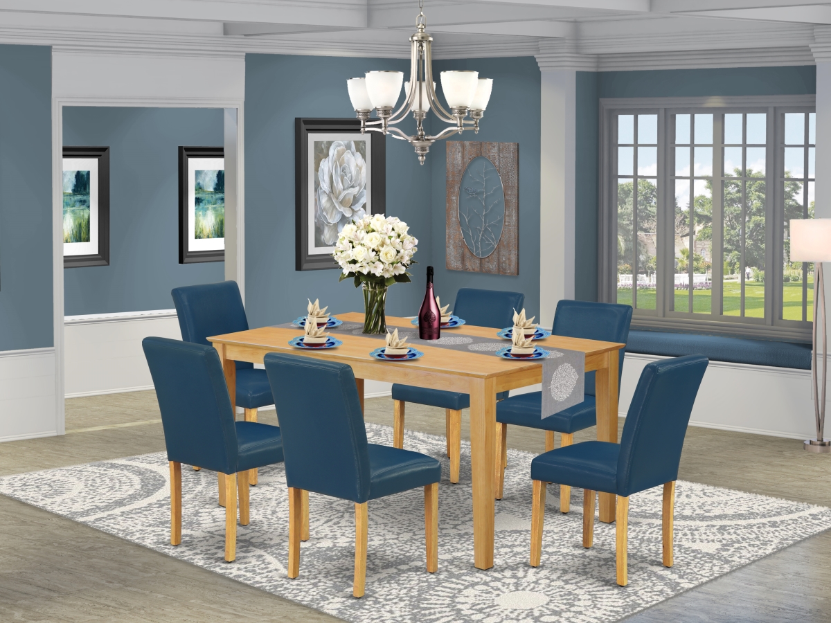 60 in. Capri Rectangle Dining Table & 6 Parson Chair with Oak Leg & Pu Leather - Oasis, 7 Piece