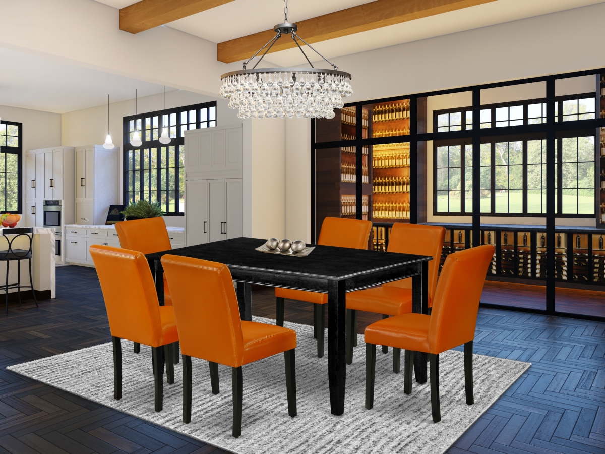 DUAB7-BLK-61 60 in. Dudley Rectangular Dining Table & Six Parson Chair with Black Leg & Pu Leather - Baked Bean, 7 Piece