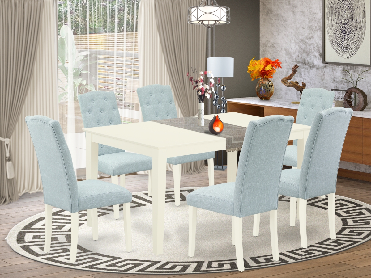 7 Piece Capri Dinette Set - Linen White & Baby Blue