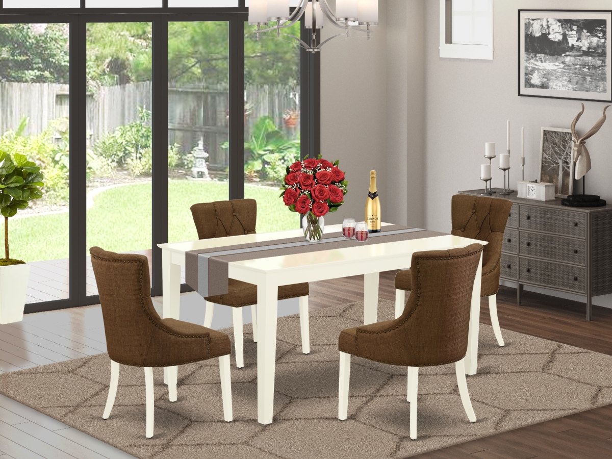 5 Piece Capri Dining Set - Linen White & Dark Coffee