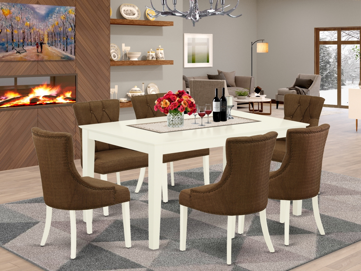 7 Piece Capri Dinette Set - Linen White & Dark Coffee