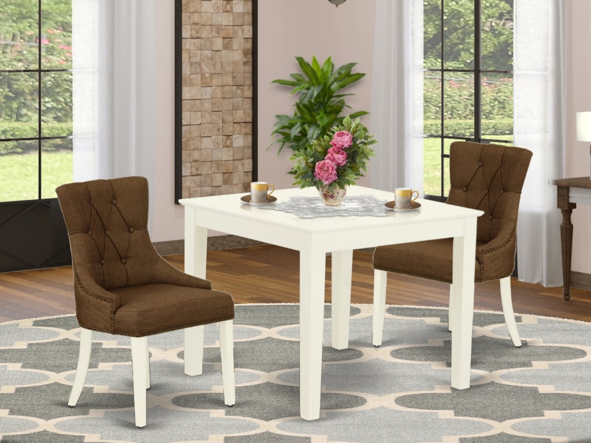 OXFR3-LWH-18 3 Piece Oxford Dinette Set - Linen White & Dark Coffee