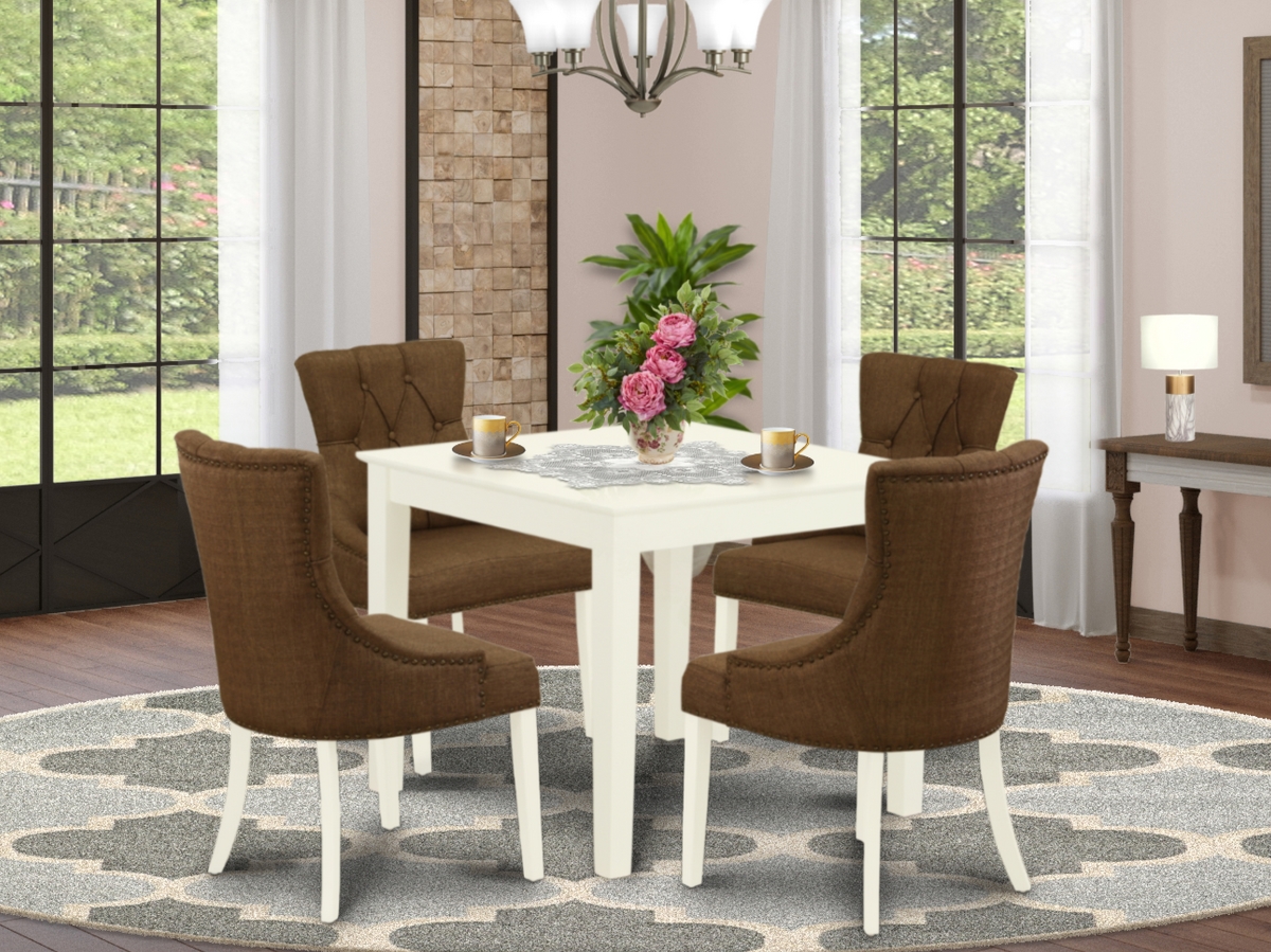 5 Piece Oxford Dining Set - Linen White & Dark Coffee