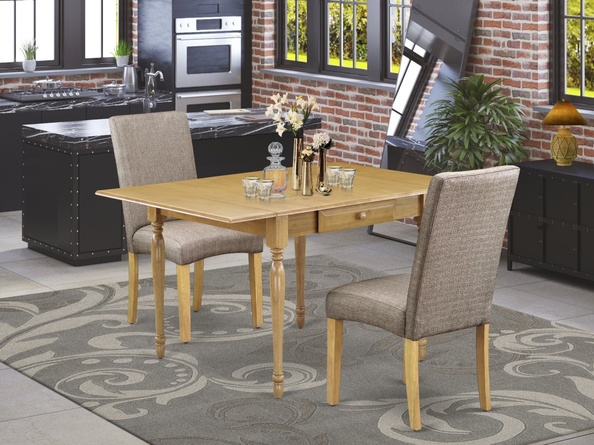 3 Piece Monza Dining Table Set - Oak & Dark Khaki