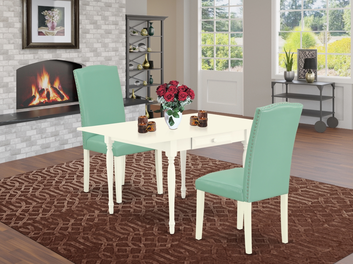 3 Piece Monza Dining Room Table Set - Linen White & Pond