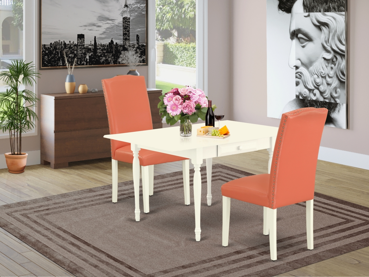 3 Piece Monza Dining Table Set - Linen White & Pink Flamingo