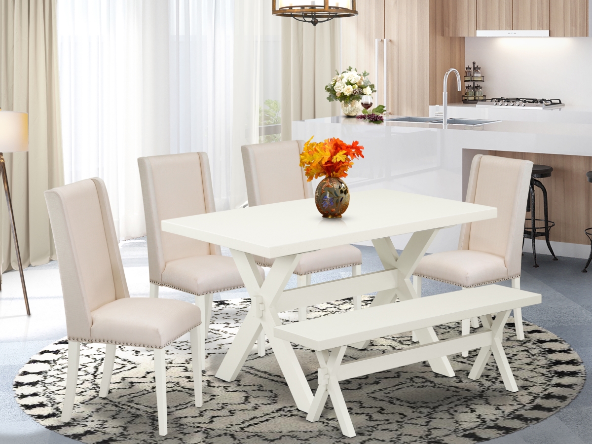 X026FL201-6 6 Piece X-Style Gorgeous Kitchen Table Set - Linen White -  East West Furniture