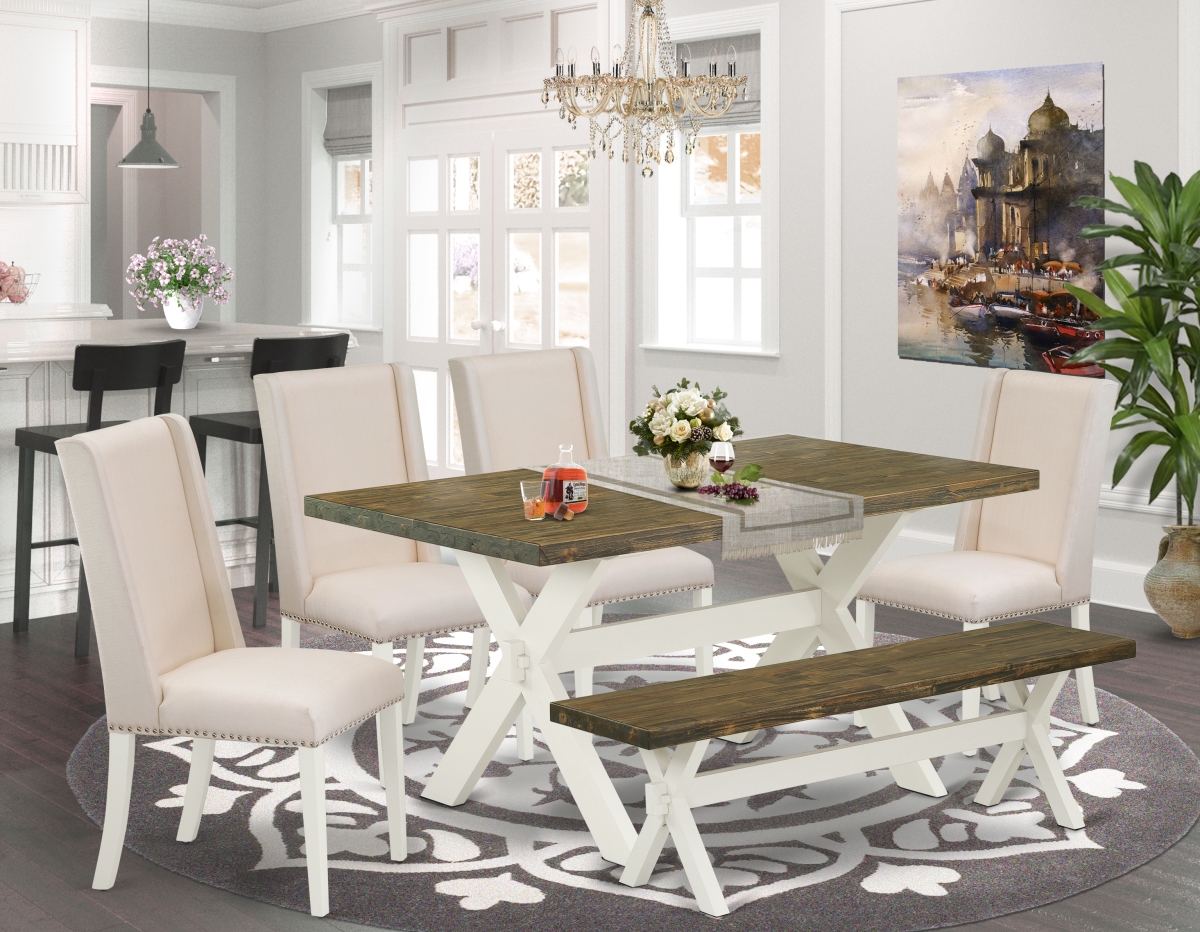 6 Piece X-Style Gorgeous Dining Room Table Set - Linen White