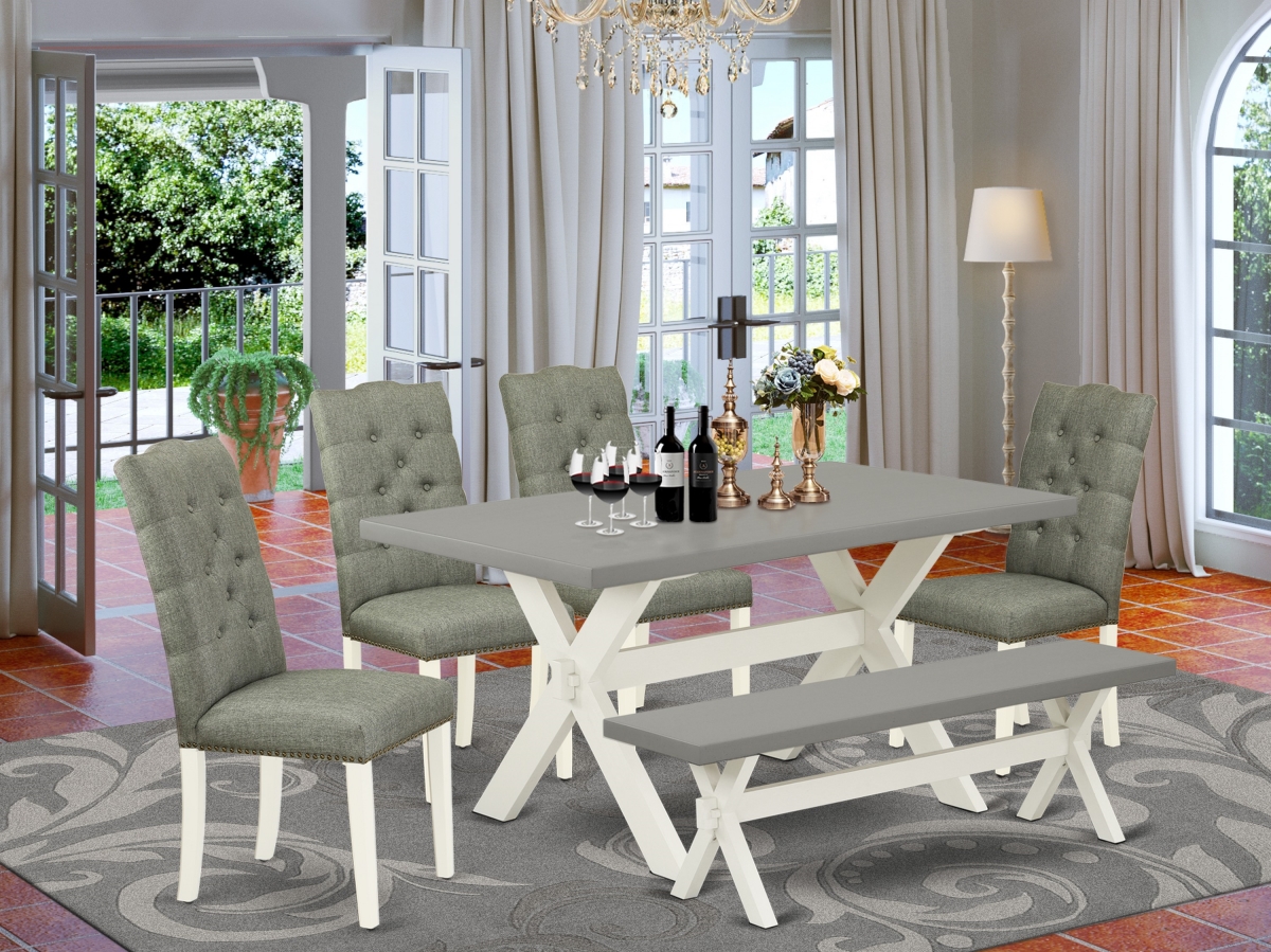 6 Piece X-Style Dining Table Set - Linen White
