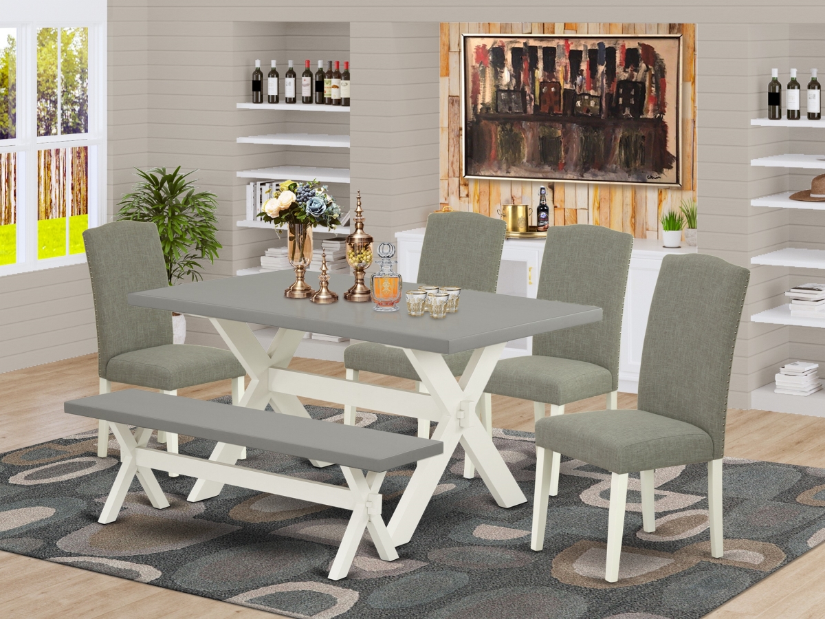 X096EN206-6 6 Piece X-Style Stylish Rectangular Dining Room Table Set - Linen White -  East West Furniture