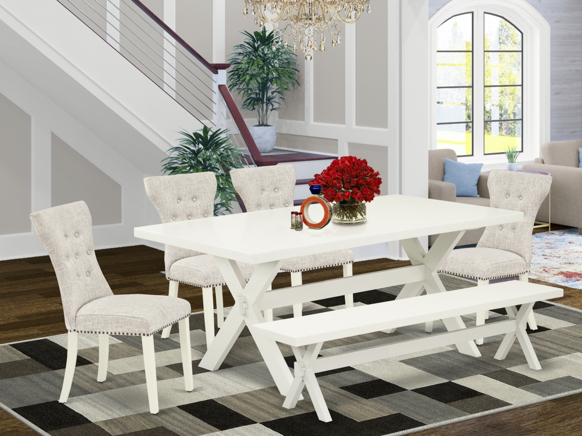 6 Piece X-Style Modern Dining Table Set - Linen White