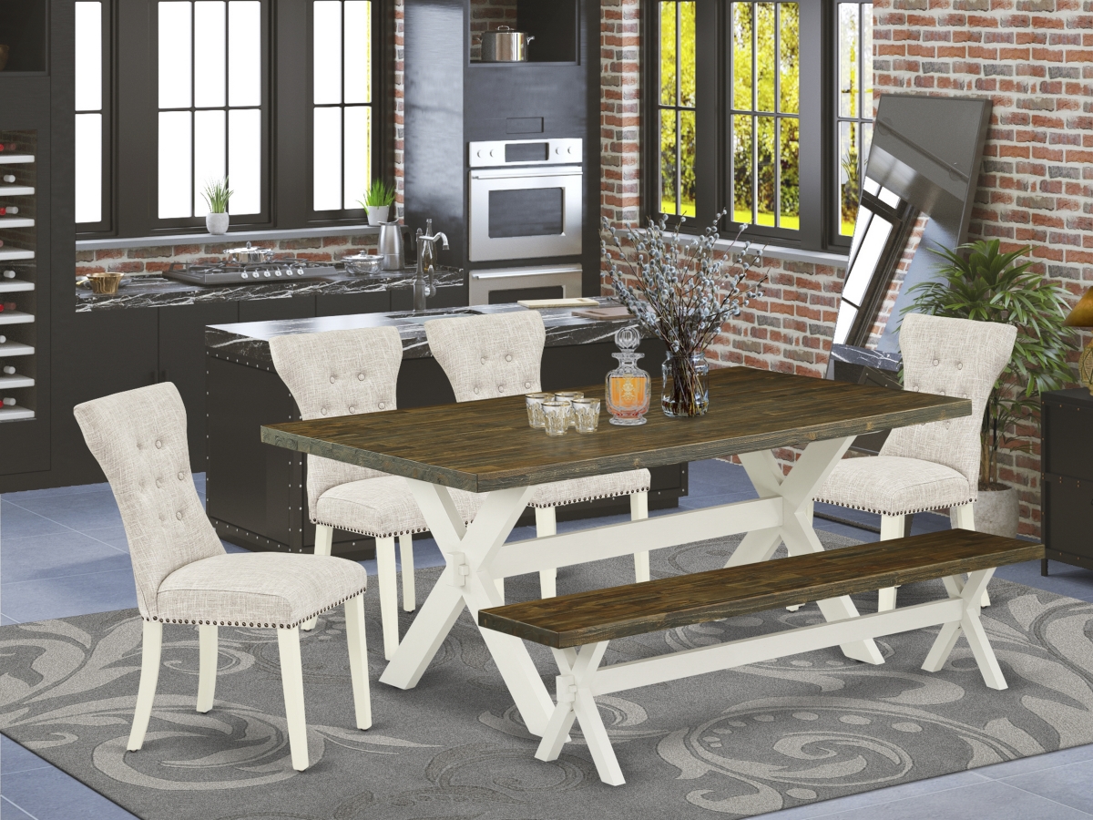 6 Piece X-Style Dining Table Set - Linen White