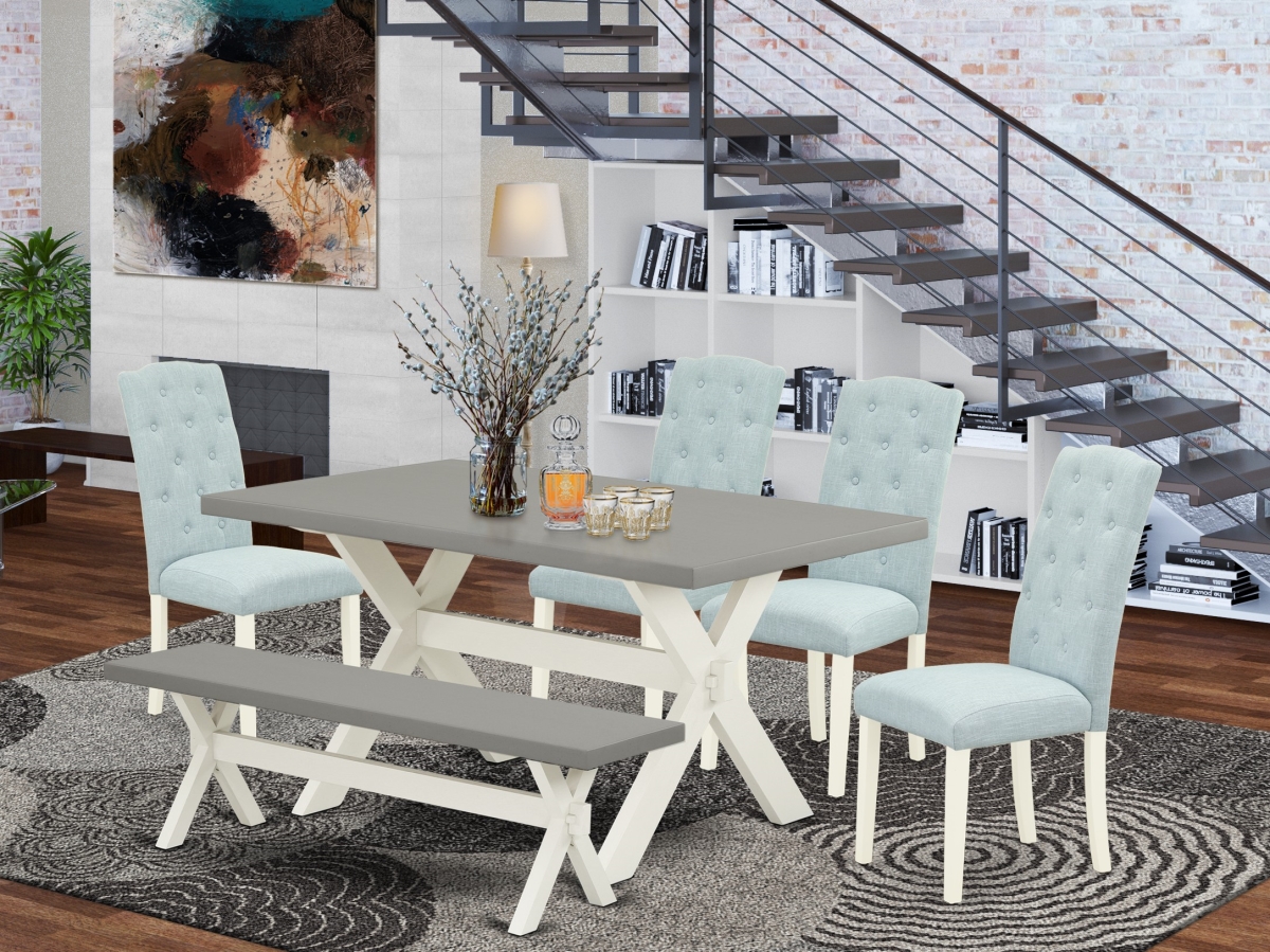 6 Piece X-Style Dining Table Set - Linen White
