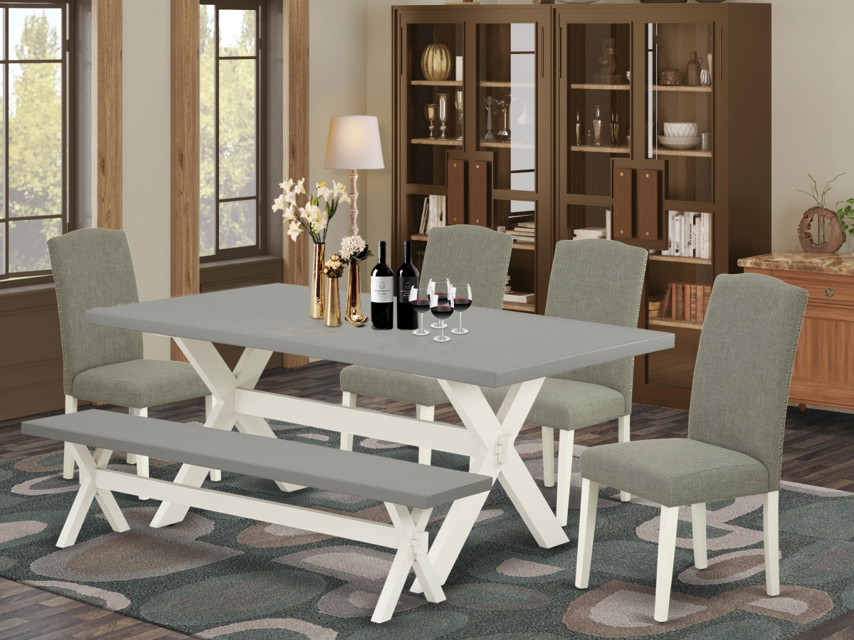6 Piece X-Style Awesome Dining Table Set - Linen White
