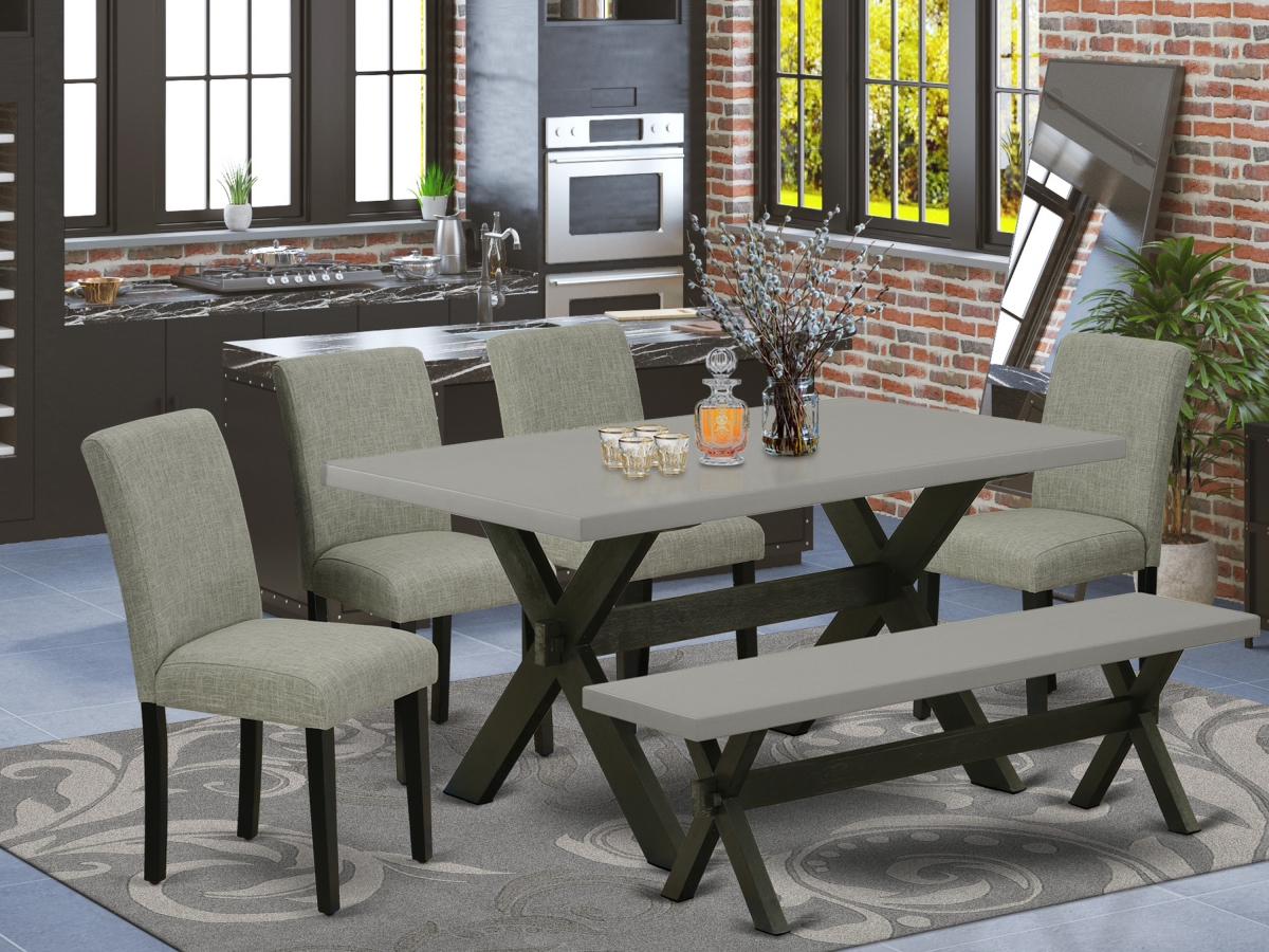6 Piece X-Style Kitchen Table Set - Shitake & Cement