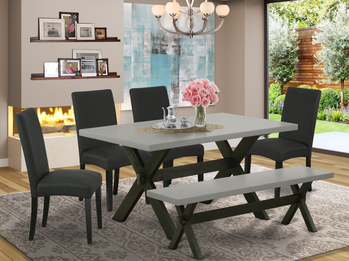 6 Piece X-Style Modern Dining Set - Cement & Black