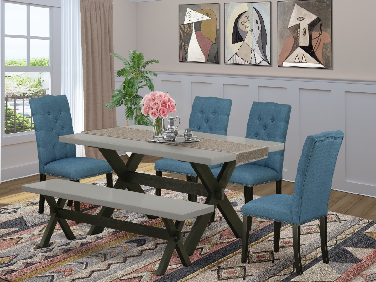6 Piece X-Style Fashionable Dining Set - Wire Brushed Black